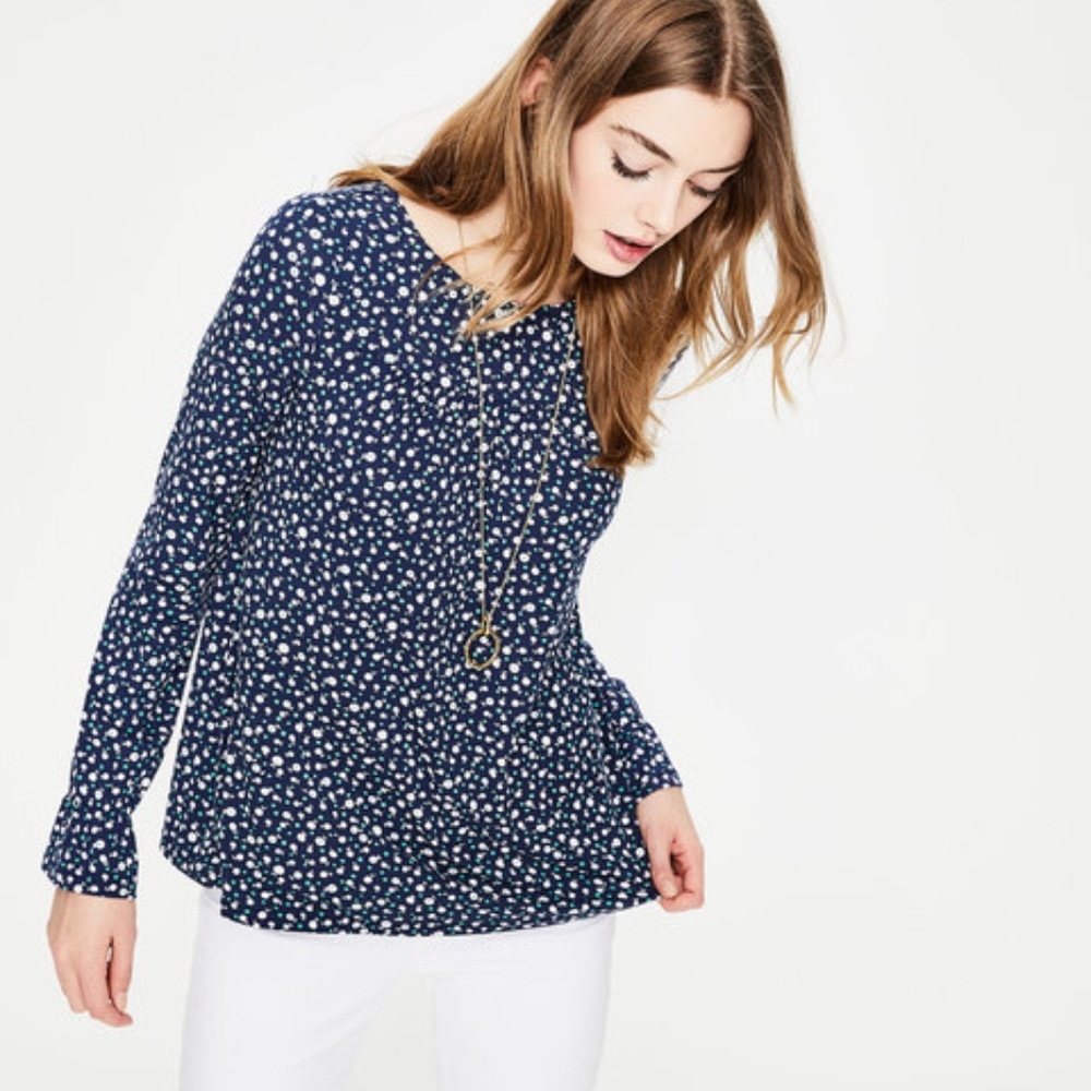 Boden Flare Cuff Jersey Top Navy Ditsy Daisy 12
